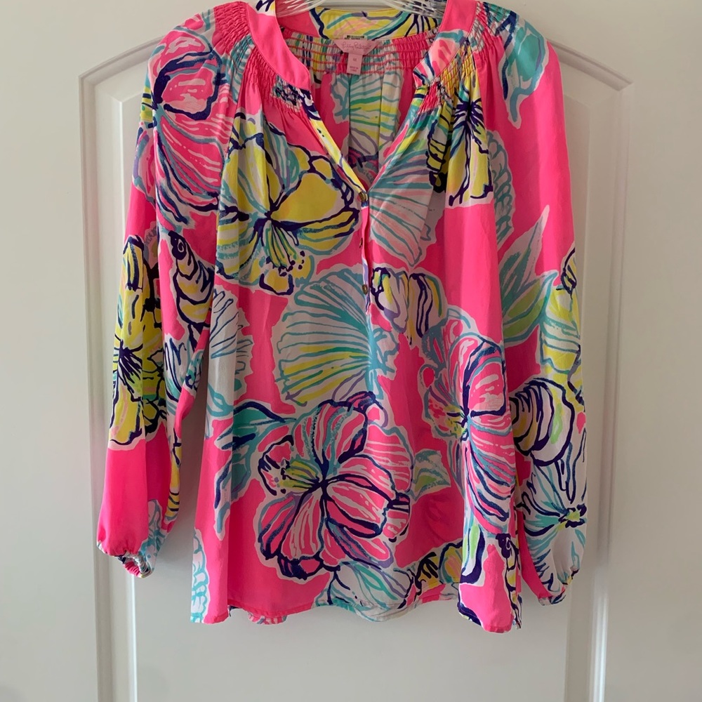 Lilly Pulitzer pink floral blouse